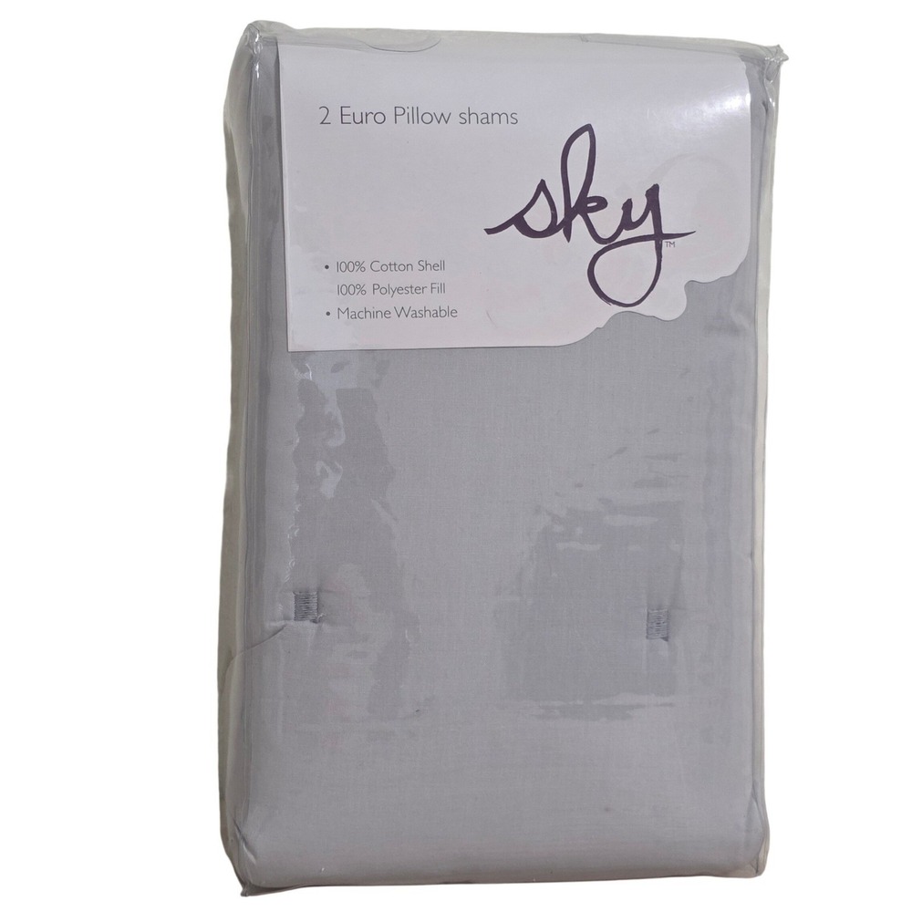 Sky Tufted Euro Pillow Shams Set of 2 Gray 100% Cotton 26x26  New